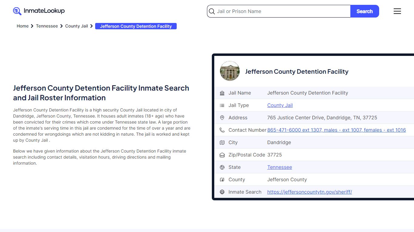 Jefferson County Detention Facility (TN) Inmate Search Tennessee ...